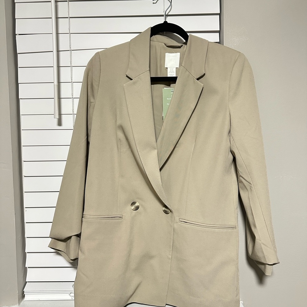 H&M Beige Double-Breasted Blazer Jacket